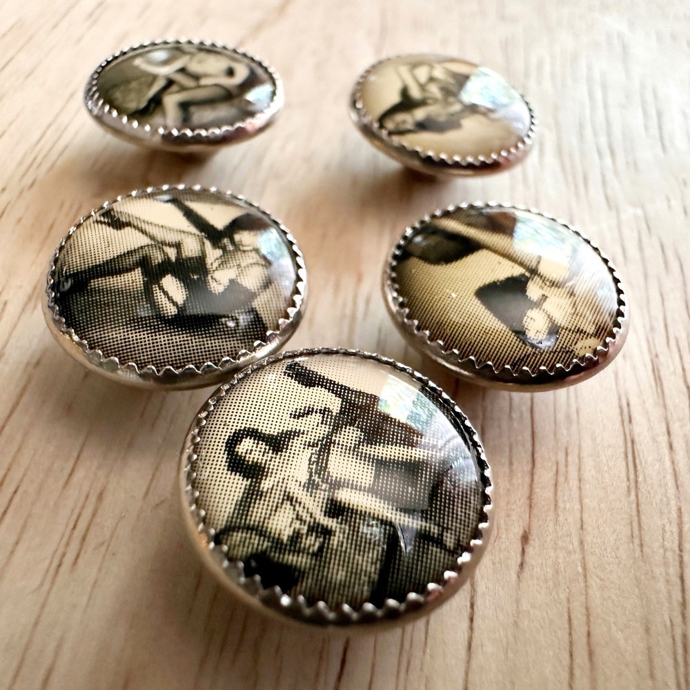 Steady Last Call Pinup Girl Novelty Shirt Buttons 1/2" Black White Rockabilly
